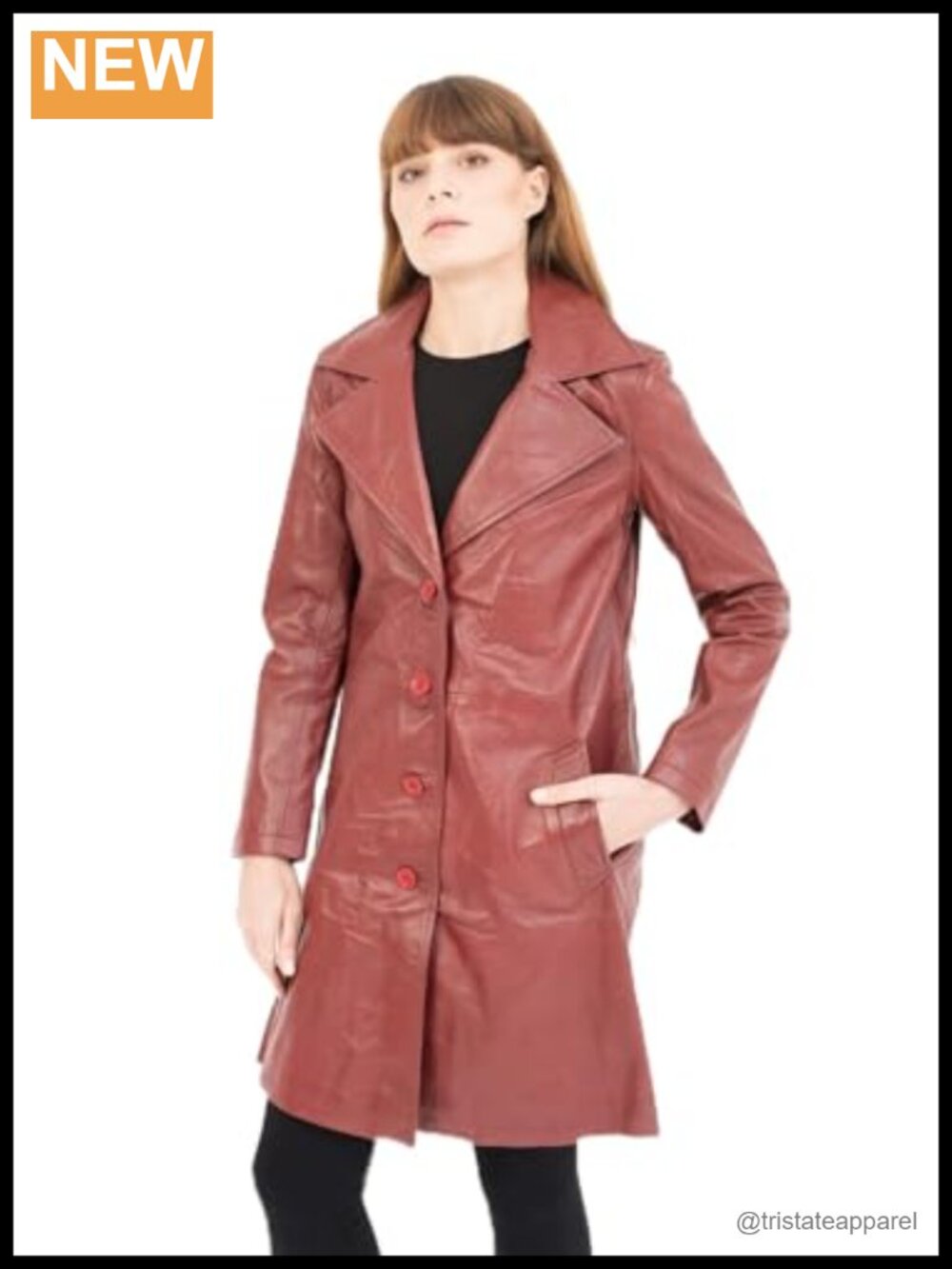 Genuine Sheepskin Leather Trench Coat Women Button Front Long Coat